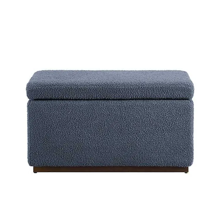 Kirklands Home Benches & Ottomans|Blue Sherpa & Walnut Rectangle Storage Ottoman