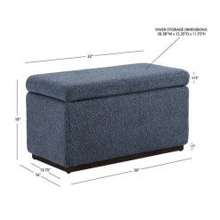 Kirklands Home Benches & Ottomans|Blue Sherpa & Walnut Rectangle Storage Ottoman