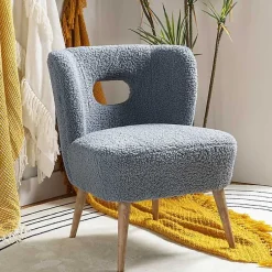 Kirklands Home Accent Chairs|Sherpa Barrel Accent Chair Blue