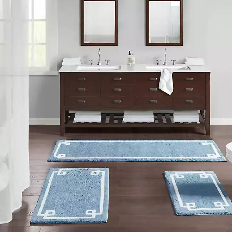 Kirklands Home Bathroom Rugs|Simple Trim Cotton Tufted Bath Mat, 72 in. Blue
