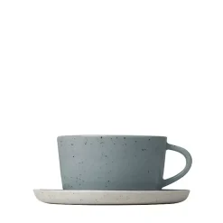 Kirklands Home Glassware & Drinkware|Speckled Ceramic Mugs and Saucers, Set of 2 Blue