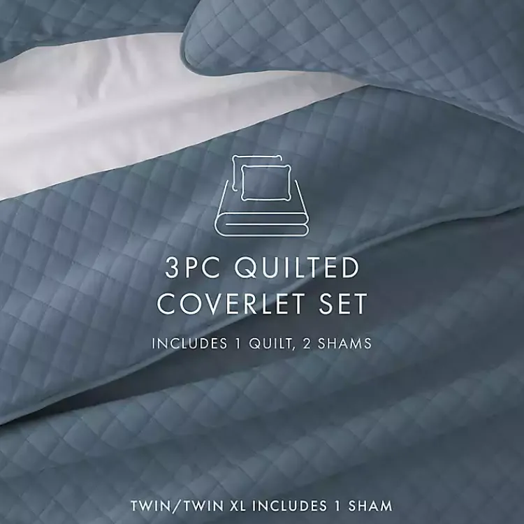 Kirklands Home Quilts|Stitched Diamond 3-pc. Queen Quilt Set Blue