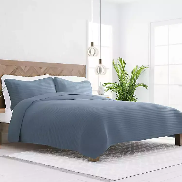 Kirklands Home Quilts|Stitched Stripes 3-pc. Queen Quilt Set Blue