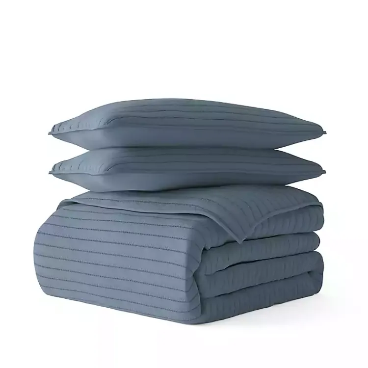 Kirklands Home Quilts|Stitched Stripes 3-pc. Queen Quilt Set Blue