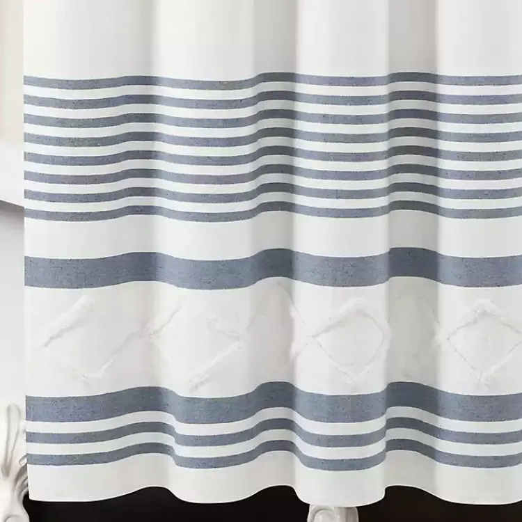 Kirklands Home Shower Curtains|Blue Stripe Diamond Tufted Shower Curtain