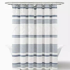 Kirklands Home Shower Curtains|Blue Stripe Diamond Tufted Shower Curtain