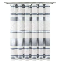 Kirklands Home Shower Curtains|Blue Stripe Diamond Tufted Shower Curtain