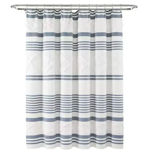 Kirklands Home Shower Curtains|Blue Stripe Diamond Tufted Shower Curtain