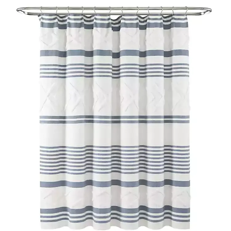 Kirklands Home Shower Curtains|Blue Stripe Diamond Tufted Shower Curtain