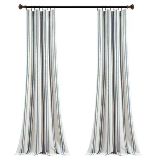 Kirklands Home Curtains & Drapes|Stripe Farmhouse Curtain Panel Set, 95 in. Blue