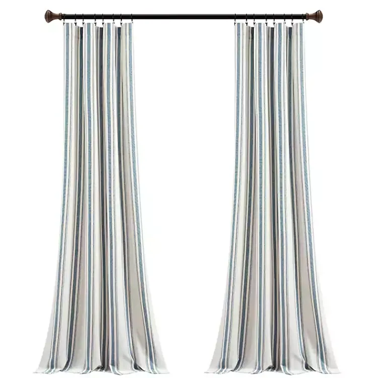Kirklands Home Curtains & Drapes|Stripe Farmhouse Curtain Panel Set, 95 in. Blue