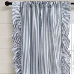 Kirklands Home Curtains & Drapes|Blue Stripe Ruffled Curtain Panel Set, 84 in.
