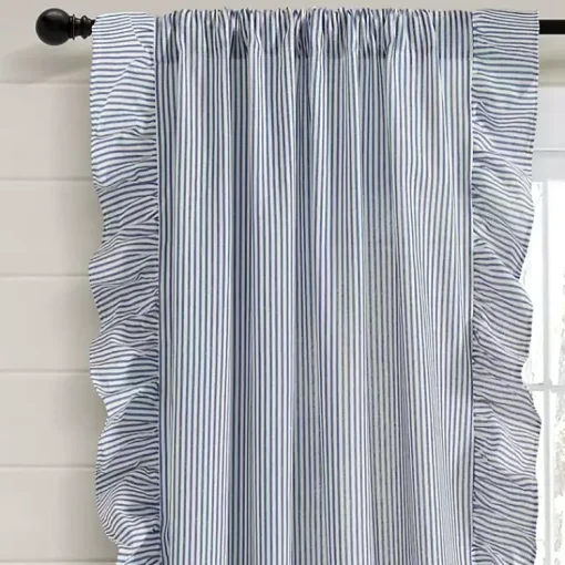 Kirklands Home Curtains & Drapes|Blue Stripe Ruffled Curtain Panel Set, 84 in.