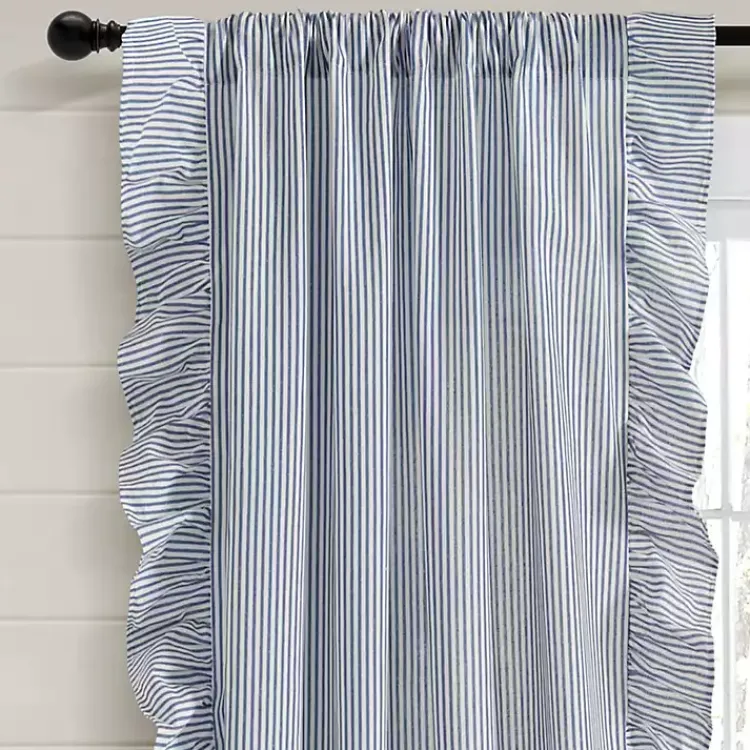 Kirklands Home Curtains & Drapes|Blue Stripe Ruffled Curtain Panel Set, 84 in.