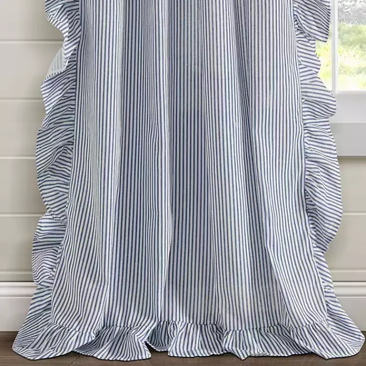 Kirklands Home Curtains & Drapes|Blue Stripe Ruffled Curtain Panel Set, 84 in.