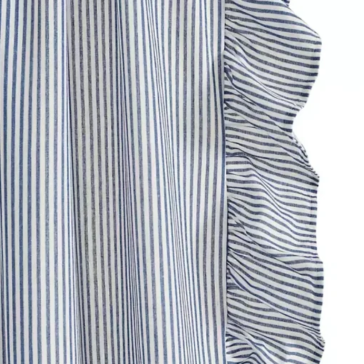 Kirklands Home Curtains & Drapes|Blue Stripe Ruffled Curtain Panel Set, 84 in.