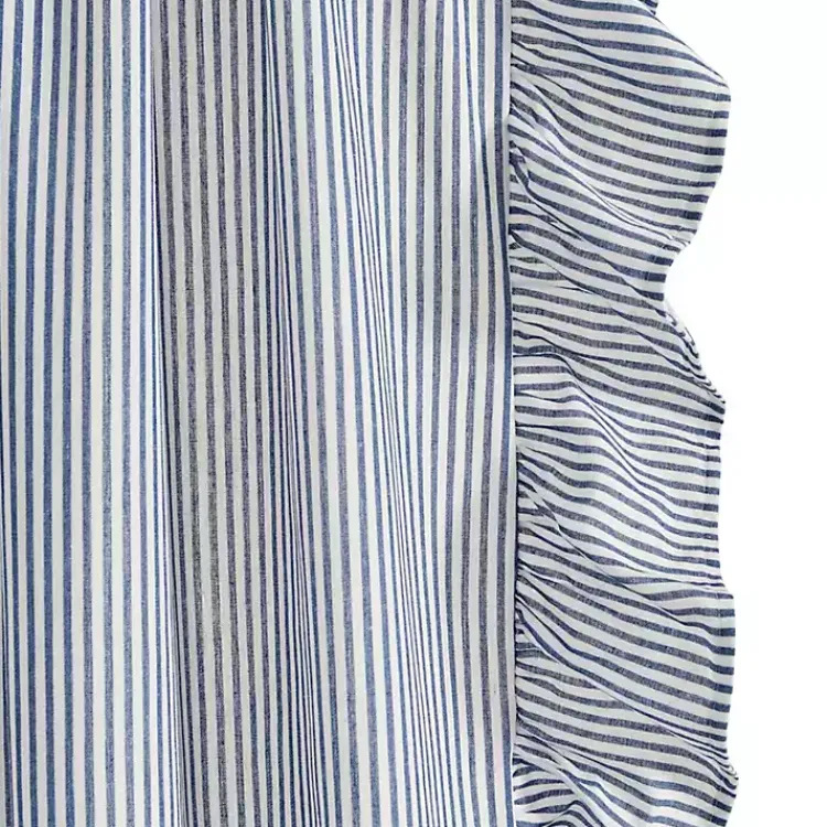 Kirklands Home Curtains & Drapes|Blue Stripe Ruffled Curtain Panel Set, 84 in.