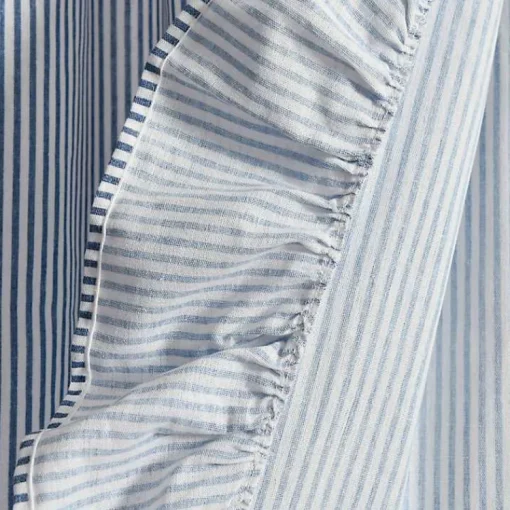 Kirklands Home Curtains & Drapes|Blue Stripe Ruffled Curtain Panel Set, 84 in.