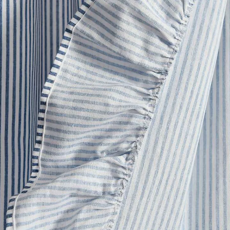 Kirklands Home Curtains & Drapes|Blue Stripe Ruffled Curtain Panel Set, 84 in.