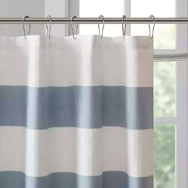Kirklands Home Shower Curtains|Stripe Waffle Weave Shower Curtain Blue