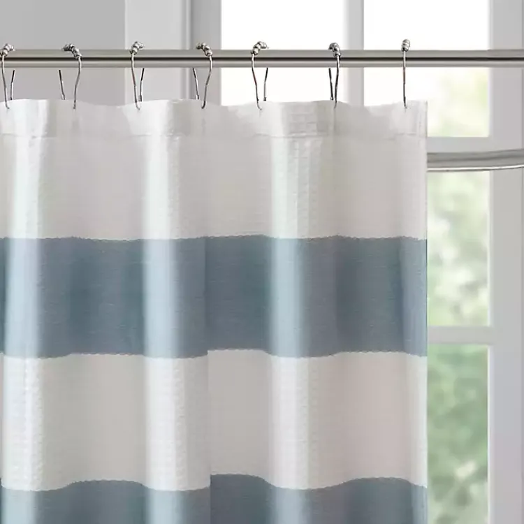Kirklands Home Shower Curtains|Stripe Waffle Weave Shower Curtain Blue