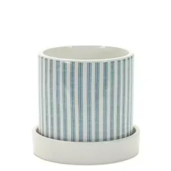Kirklands Home Planters|Blue Striped and Chicken Decorative Pots, Set of 2
