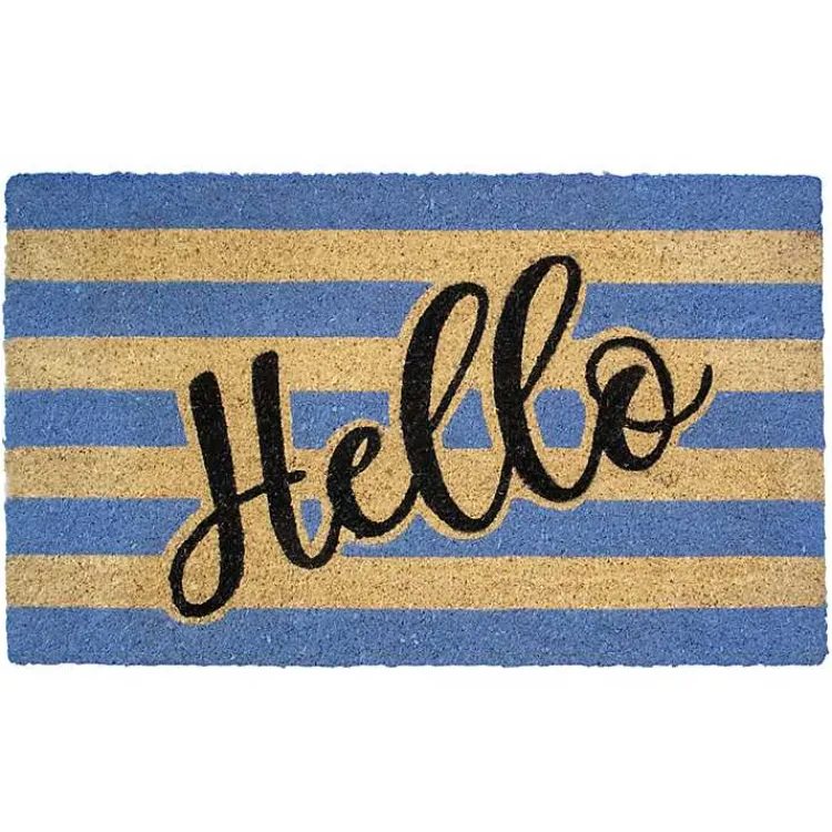 Kirklands Home Doormats|Blue Striped Hello Doormat