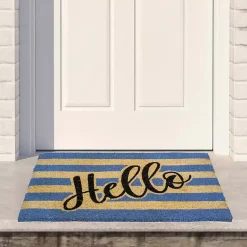 Kirklands Home Doormats|Blue Striped Hello Doormat