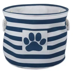 Clearance Blue Striped Paw Large Round Pet Bin Baskets & Boxes