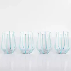 Kirklands Home Glassware & Drinkware|Blue Striped Stemless Wine Glasses, Set of 4