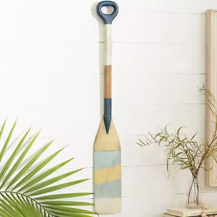 Kirklands Home Wall Plaques|Striped Wood Canoe Oar Wall Plaque Blue
