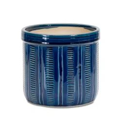Kirklands Home Planters|Terracotta Abstract Decorative Pots, Set of 3 Blue