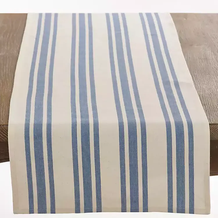 Kirklands Home Table Linens|Blue Thick Stripe Oblong Table Runner