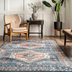 Kirklands Home Area Rugs|Blue Tribal Motif Washable Area Rug, 5x8