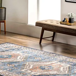 Kirklands Home Area Rugs|Blue Tribal Motif Washable Area Rug, 5x8