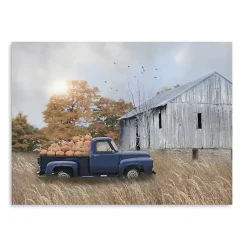 New Blue Truck and Barn Canvas Art Print Fall