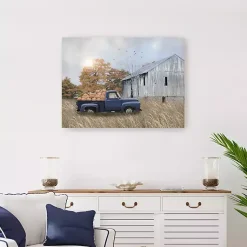 New Blue Truck and Barn Canvas Art Print Fall