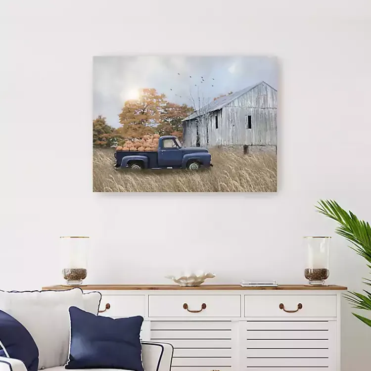 New Blue Truck and Barn Canvas Art Print Fall