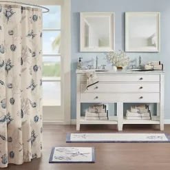 Kirklands Home Bathroom Rugs|Blue Tufted Seashell Bath Mat