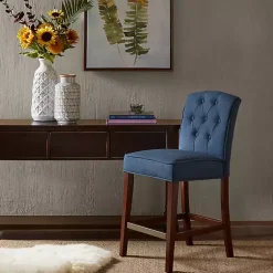 Kirklands Home Bar Stools & Counter Height Stools|Tufted Upholstered Wood Counter Stool Blue