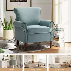 Kirklands Home Accent Chairs|Upholstered Henry Armchair Blue