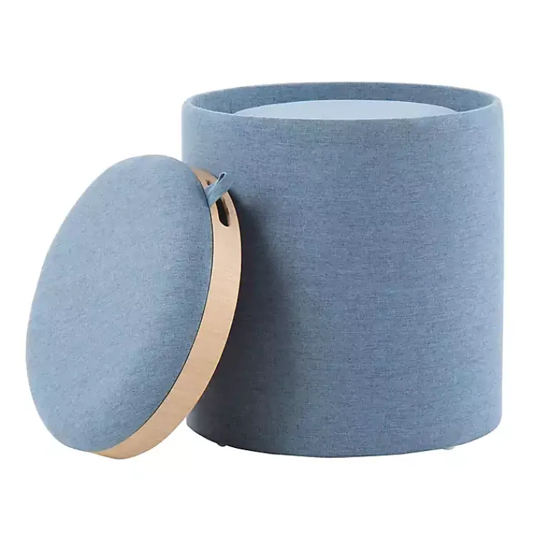 Kirklands Home Benches & Ottomans|Upholstered Ottomans with Tray Tops, Set of 2 Blue