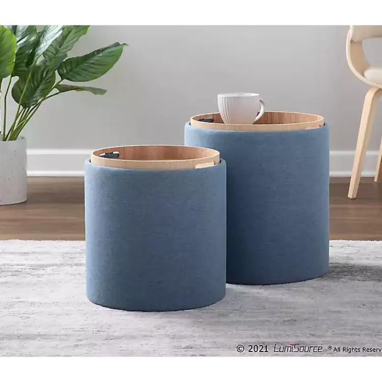 Kirklands Home Benches & Ottomans|Upholstered Ottomans with Tray Tops, Set of 2 Blue