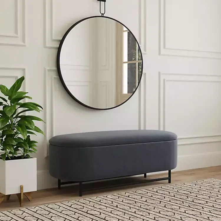 Kirklands Home Benches & Ottomans|Velvet Metal Storage Bench Blue