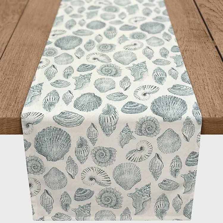 Kirklands Home Table Linens|Blue Vintage Seashells Table Runner, 90 in.