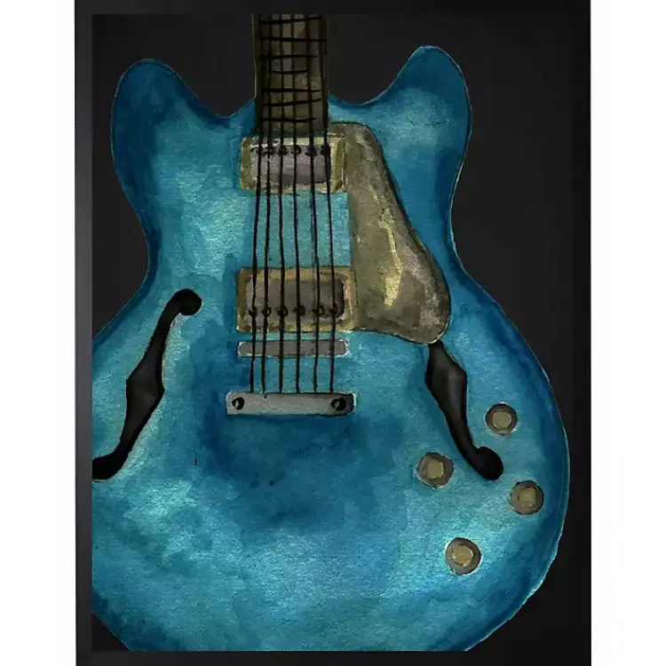 Kirklands Home Framed Art|Blue Watercolor Guitar Framed Art Print