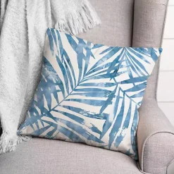 Kirklands Home Outdoor Cushions & Pillows|Blue Watercolor Leaf Outdoor Throw Pillow
