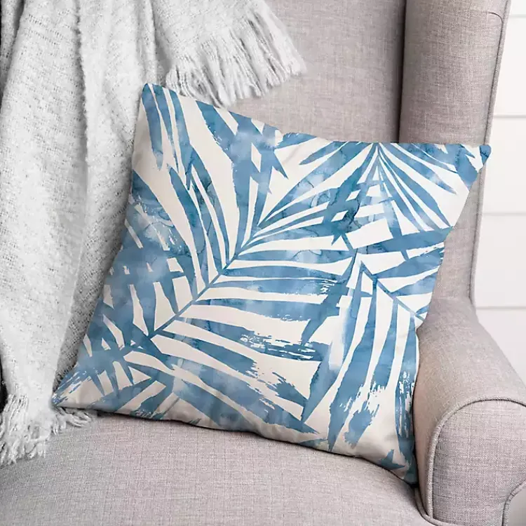 Kirklands Home Outdoor Cushions & Pillows|Blue Watercolor Leaf Outdoor Throw Pillow