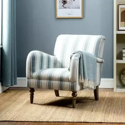 Kirklands Home Accent Chairs|Blue White Carved Slope Stripe Accent Chair