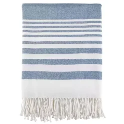 Discount White Stripe Throw Blanket with Fringe Blankets & Throws